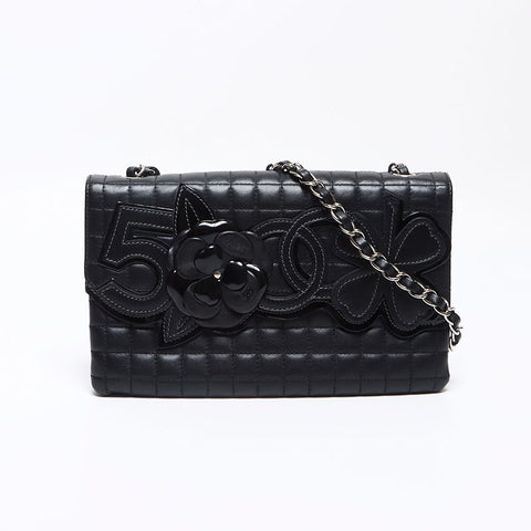 CHANEL 10th series 2005-2006 Chocolate bar Camellia icon motif Shoulder Bag black WS14328