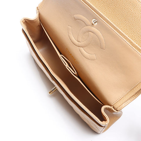 CHANEL No. 7 Caviar Skin 9.8" Matelasse 2002-2003 Shoulder Bag beige WS14332