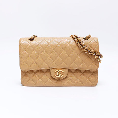 CHANEL No. 7 Caviar Skin 9.8" Matelasse 2002-2003 Shoulder Bag beige WS14332