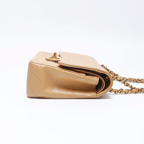 CHANEL No. 7 Caviar Skin 9.8" Matelasse 2002-2003 Shoulder Bag beige WS14332