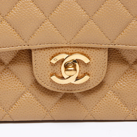 CHANEL No. 7 Caviar Skin 9.8" Matelasse 2002-2003 Shoulder Bag beige WS14332