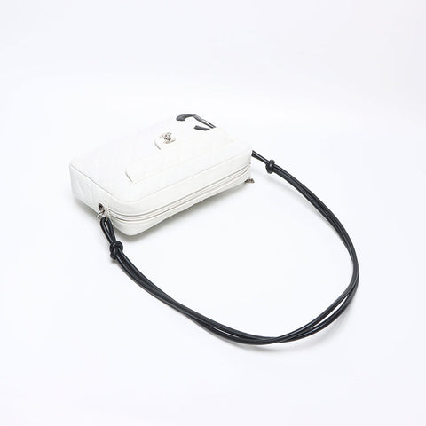 CHANEL Cambon Line Lambskin Turnlock No. 9 2004-2005 Shoulder Bag white WS14335