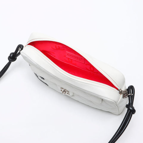 CHANEL Cambon Line Lambskin Turnlock No. 9 2004-2005 Shoulder Bag white WS14335