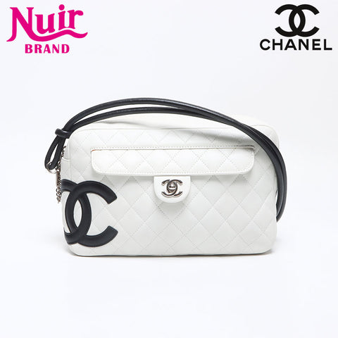 CHANEL Cambon Line Lambskin Turnlock No. 9 2004-2005 Shoulder Bag white WS14335