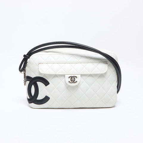 CHANEL Cambon Line Lambskin Turnlock No. 9 2004-2005 Shoulder Bag white WS14335