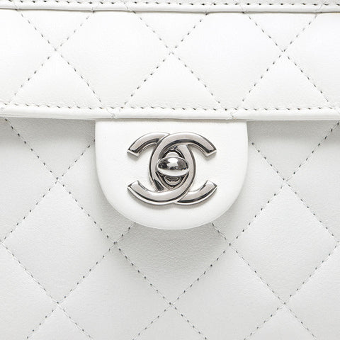 CHANEL Cambon Line Lambskin Turnlock No. 9 2004-2005 Shoulder Bag white WS14335