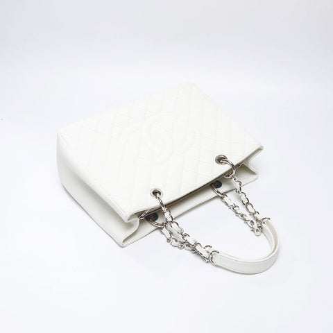 シャネル CHANEL 17番台 キャビアスキン GT チェーン デカココマーク 2012-2013 トートバッグ ホワイト WS14345
