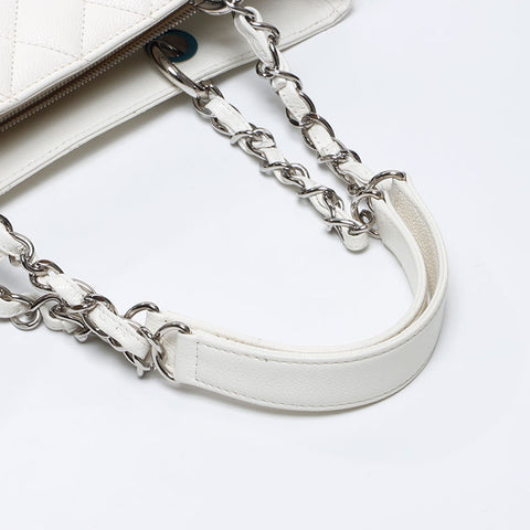 シャネル CHANEL 17番台 キャビアスキン GT チェーン デカココマーク 2012-2013 トートバッグ ホワイト WS14345
