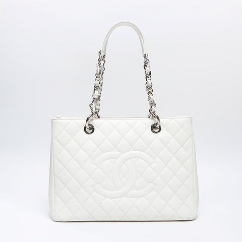 シャネル CHANEL 17番台 キャビアスキン GT チェーン デカココマーク 2012-2013 トートバッグ ホワイト WS14345