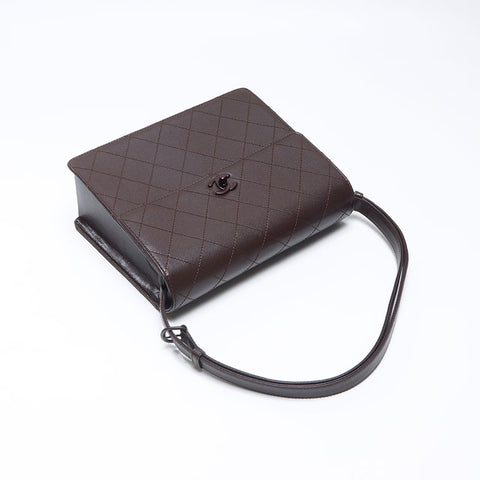 CHANEL No. 7 Caviar Skin COCO Mark 2002-2003 Wild Stitch Shoulder Bag Brown WS14346