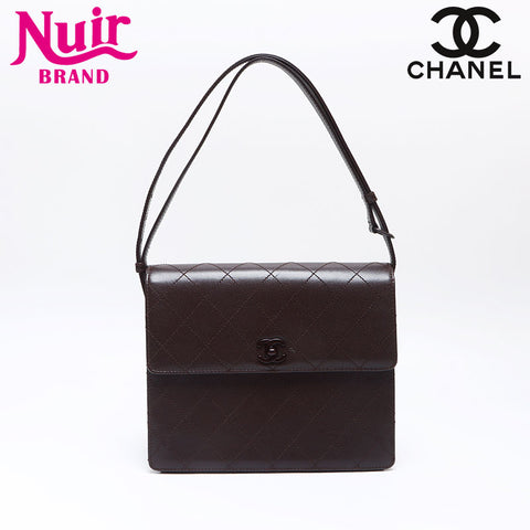 CHANEL No. 7 Caviar Skin COCO Mark 2002-2003 Wild Stitch Shoulder Bag Brown WS14346