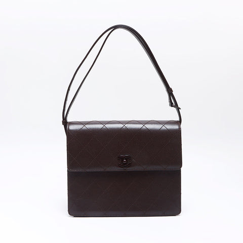 CHANEL No. 7 Caviar Skin COCO Mark 2002-2003 Wild Stitch Shoulder Bag Brown WS14346