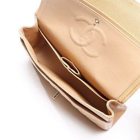 CHANEL No. 7 2002-2003 Double flap Caviar skin 9.8" Shoulder Bag beige WS14349