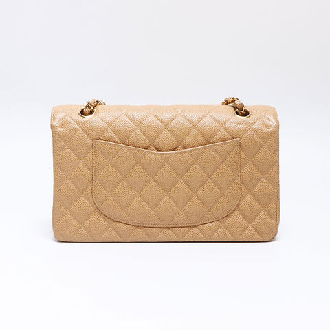 CHANEL No. 7 2002-2003 Double flap Caviar skin 9.8" Shoulder Bag beige WS14349
