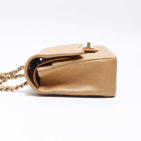 CHANEL No. 7 2002-2003 Double flap Caviar skin 9.8" Shoulder Bag beige WS14349
