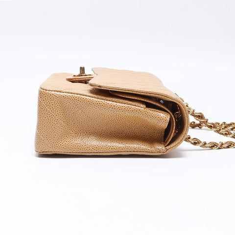 CHANEL No. 7 2002-2003 Double flap Caviar skin 9.8" Shoulder Bag beige WS14349