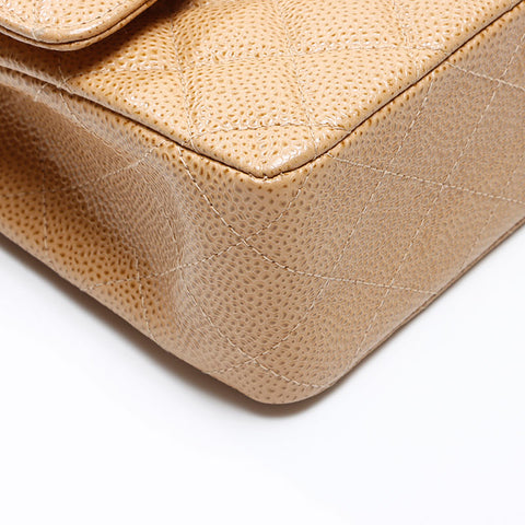 CHANEL No. 7 2002-2003 Double flap Caviar skin 9.8" Shoulder Bag beige WS14349