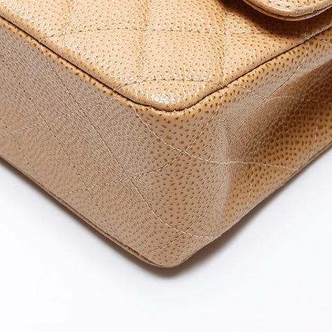 CHANEL No. 7 2002-2003 Double flap Caviar skin 9.8" Shoulder Bag beige WS14349