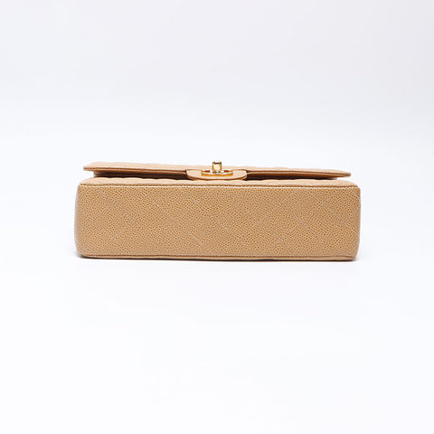 CHANEL No. 7 2002-2003 Double flap Caviar skin 9.8" Shoulder Bag beige WS14349