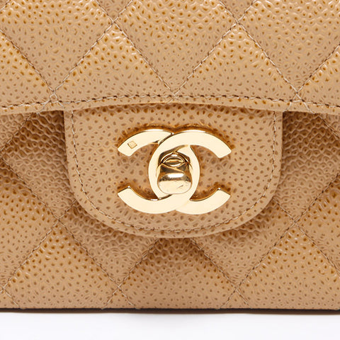 CHANEL No. 7 2002-2003 Double flap Caviar skin 9.8" Shoulder Bag beige WS14349