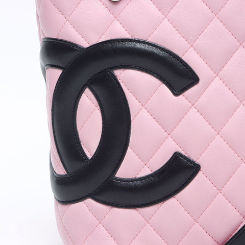 シャネル CHANEL 9番台 2004-2005 カンボンライン ラムスキン ハンドバッグ ピンク WS14352