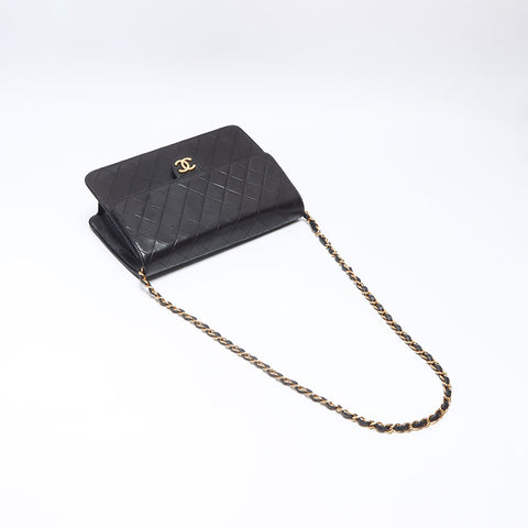 CHANEL No. 4 1996-1997 Pushlock Lambskin Chain Shoulder Bag black WS14356