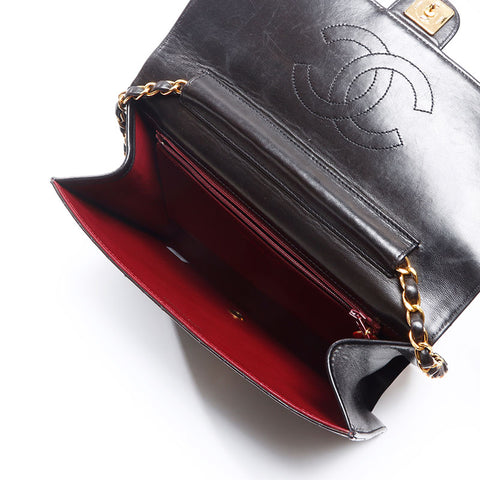 CHANEL No. 4 1996-1997 Pushlock Lambskin Chain Shoulder Bag black WS14356
