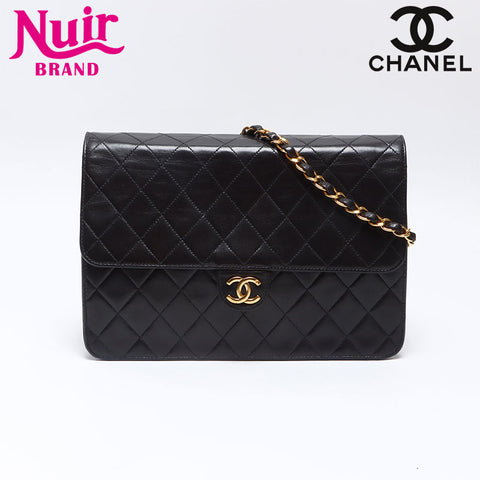 CHANEL No. 4 1996-1997 Pushlock Lambskin Chain Shoulder Bag black WS14356