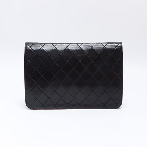 CHANEL No. 4 1996-1997 Pushlock Lambskin Chain Shoulder Bag black WS14356