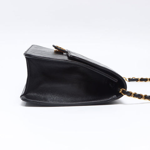 CHANEL No. 4 1996-1997 Pushlock Lambskin Chain Shoulder Bag black WS14356