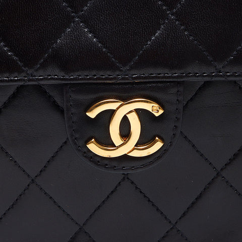 CHANEL No. 4 1996-1997 Pushlock Lambskin Chain Shoulder Bag black WS14356