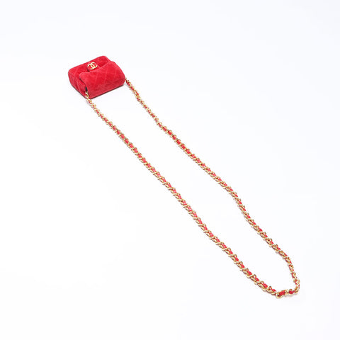 CHANEL Mini Velour Pouch Shoulder Bag Red WS14357
