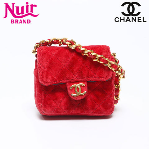 CHANEL Mini Velour Pouch Shoulder Bag Red WS14357