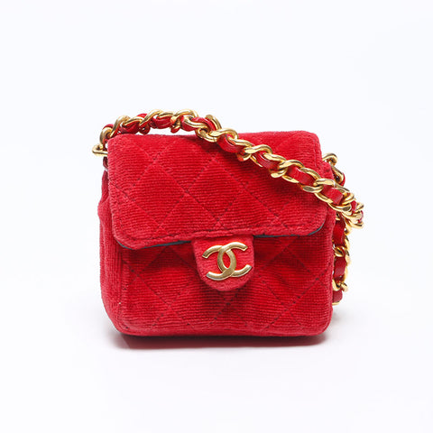 CHANEL Mini Velour Pouch Shoulder Bag Red WS14357