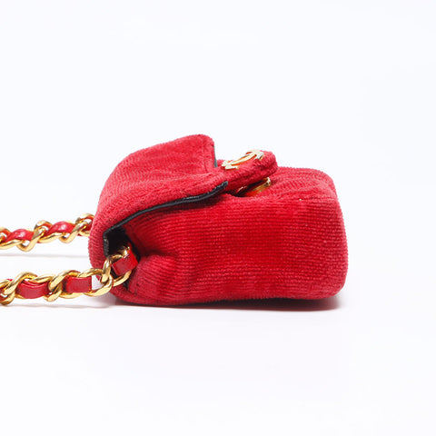 CHANEL Mini Velour Pouch Shoulder Bag Red WS14357