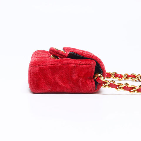 CHANEL Mini Velour Pouch Shoulder Bag Red WS14357