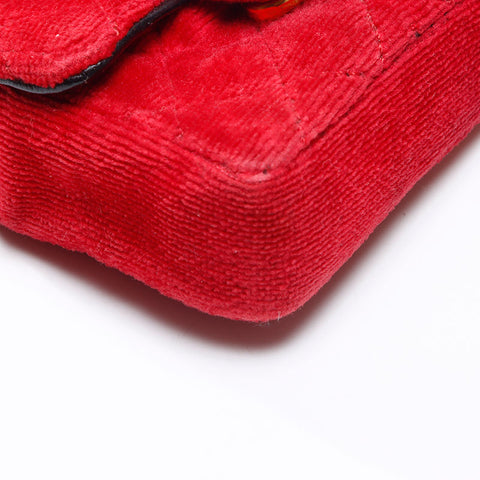 CHANEL Mini Velour Pouch Shoulder Bag Red WS14357