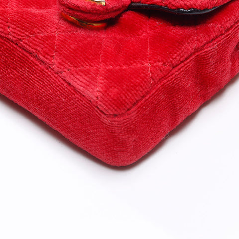CHANEL Mini Velour Pouch Shoulder Bag Red WS14357