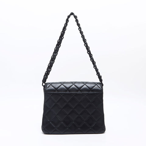CHANEL No. 7 2002-2003 Lambskin Matelasse Shoulder Bag black WS14358
