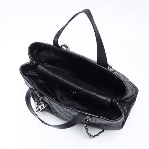 CHANEL 2014-2015 2way Daily Shopping Tote, Silver Metal Tote Bag black WS14360