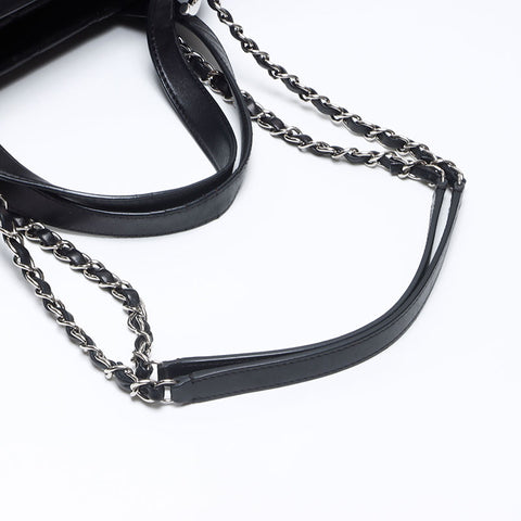 CHANEL 2014-2015 2way Daily Shopping Tote, Silver Metal Tote Bag black WS14360