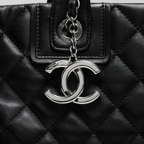 CHANEL 2014-2015 2way Daily Shopping Tote, Silver Metal Tote Bag black WS14360
