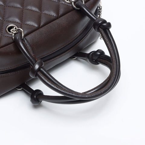 CHANEL 10 series 2005-2006 Mini Cambon Line Mini Boston Handbag Brown WS14362