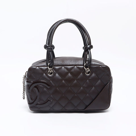 CHANEL 10 series 2005-2006 Mini Cambon Line Mini Boston Handbag Brown WS14362