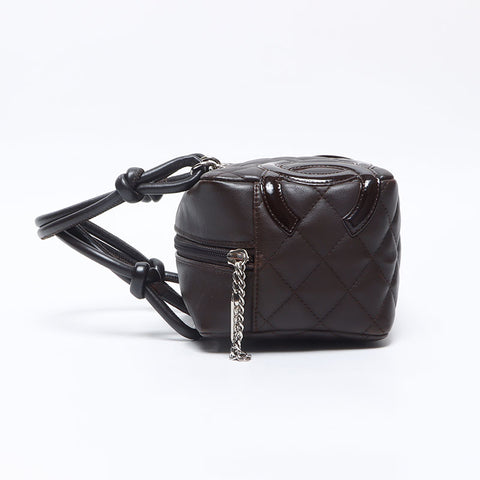 CHANEL 10 series 2005-2006 Mini Cambon Line Mini Boston Handbag Brown WS14362