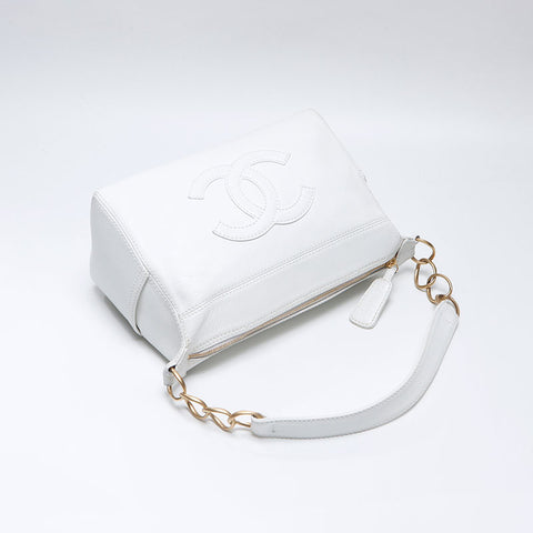シャネル CHANEL 8番台 2003-2004 ココマーク キャビアスキン ショルダーバッグ ホワイト WS14365