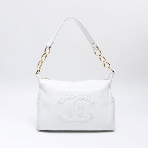 シャネル CHANEL 8番台 2003-2004 ココマーク キャビアスキン ショルダーバッグ ホワイト WS14365