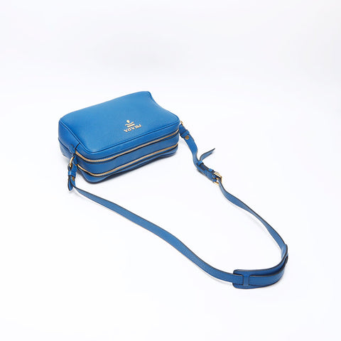 PRADA Leather Logo Camera Bag Shoulder Bag blue WS14369
