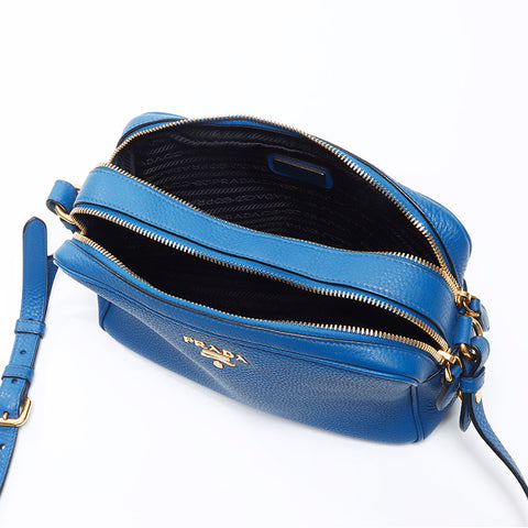 PRADA Leather Logo Camera Bag Shoulder Bag blue WS14369