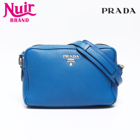 PRADA Leather Logo Camera Bag Shoulder Bag blue WS14369
